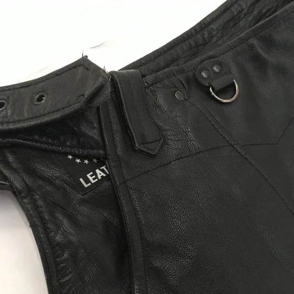 Leather‎ King Motorcycle Chaps Black Leather Mens Large Pockets Heavy Supple - Picture 7 of 8